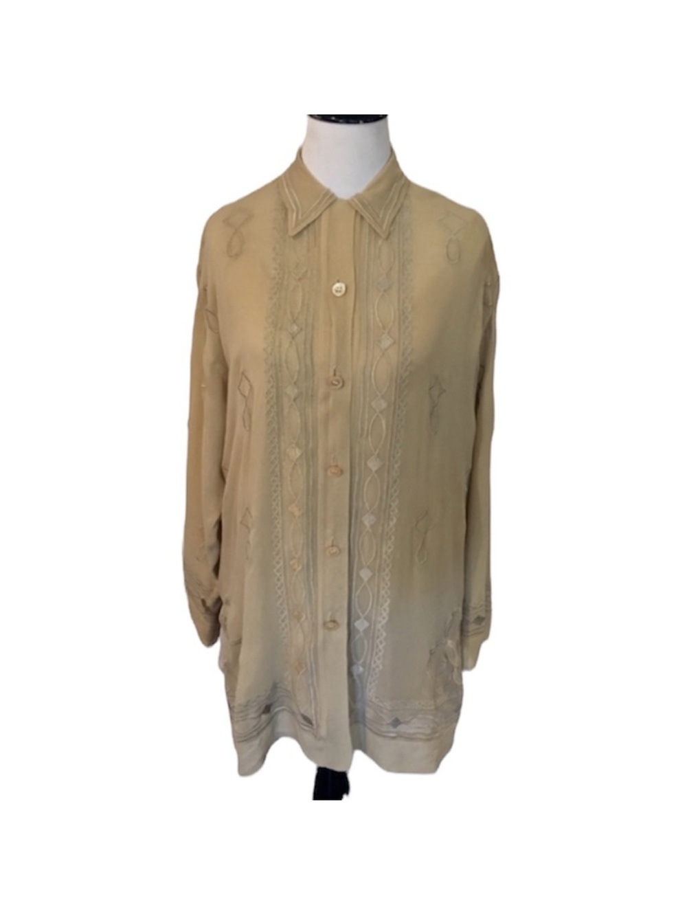 Anne Klein Beige Embroidered Button-Down Shirt